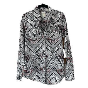 Roper Western Shirt Womens Medium Aztec Geometric Snap Front Long Sleeve